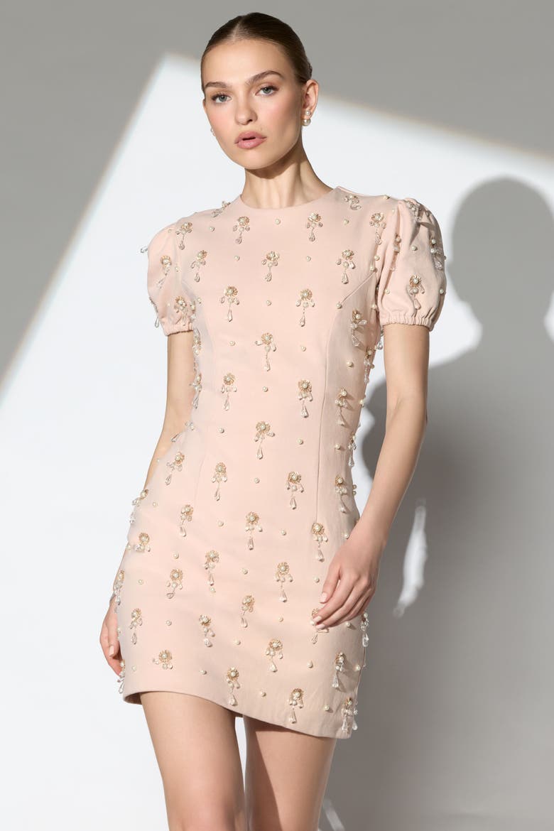 Crystal Embellished Short Sleeve Mini Dress