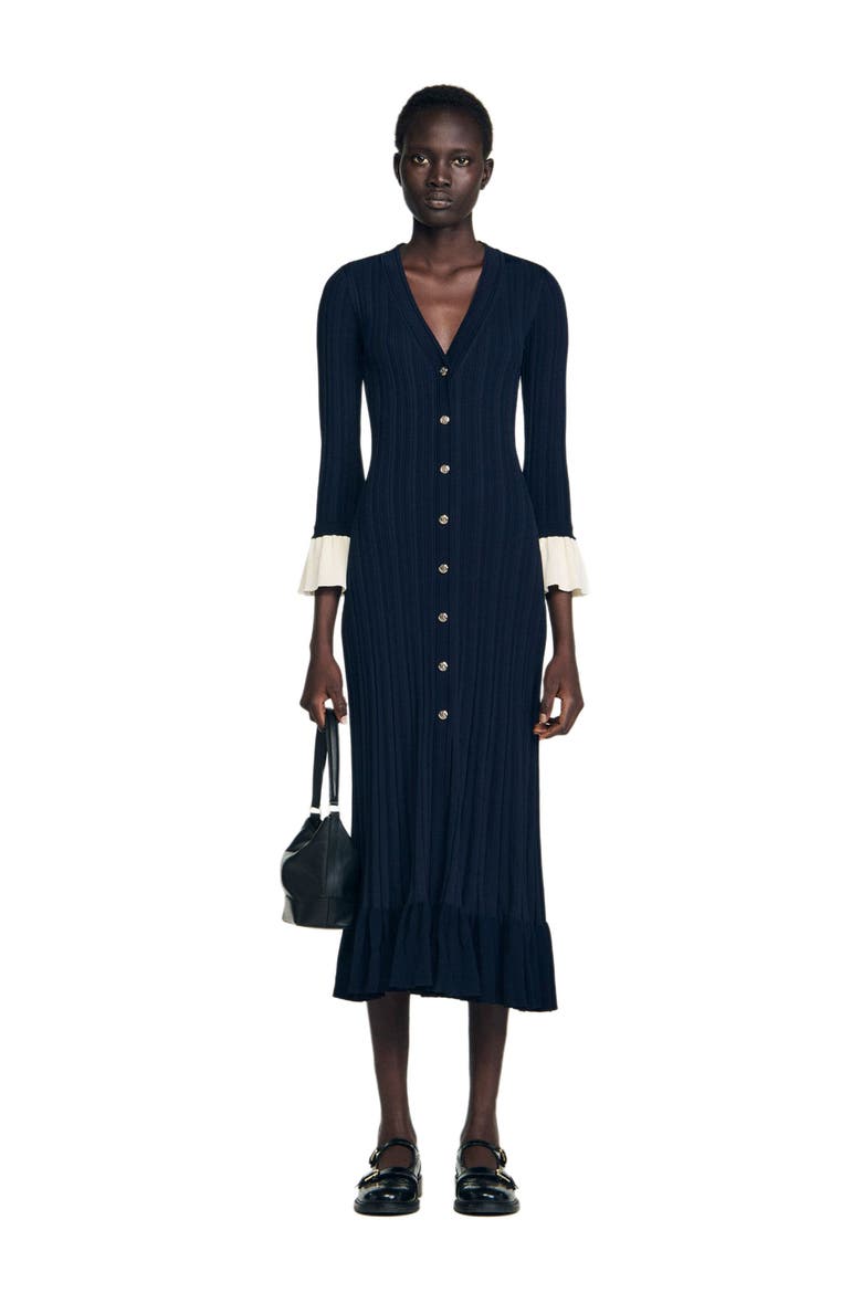 Two-tone knit midi dress