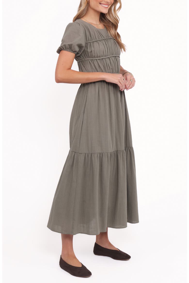 Deloria Shirred Ruffle Maxi Dress