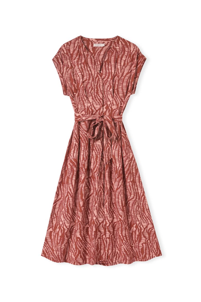 Tie Waist Relaxed V-Neck Midi Dress