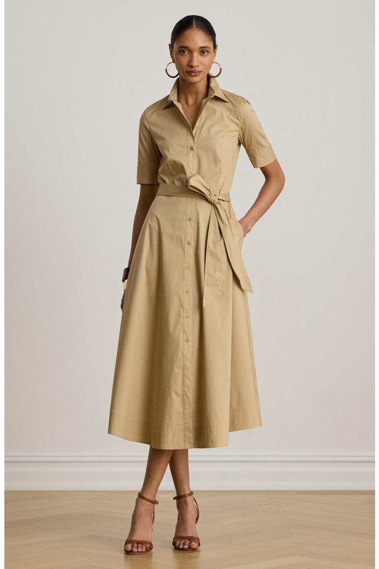Belted Cotton Blend Shirtdress