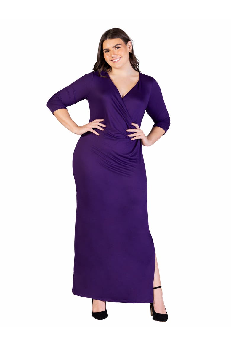 24seven Comfort Appare Fitted V-Neck Side Slit  Maxi Dress
