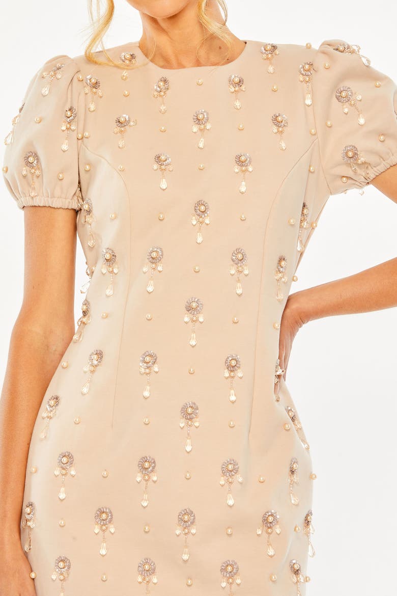 Crystal Embellished Short Sleeve Mini Dress