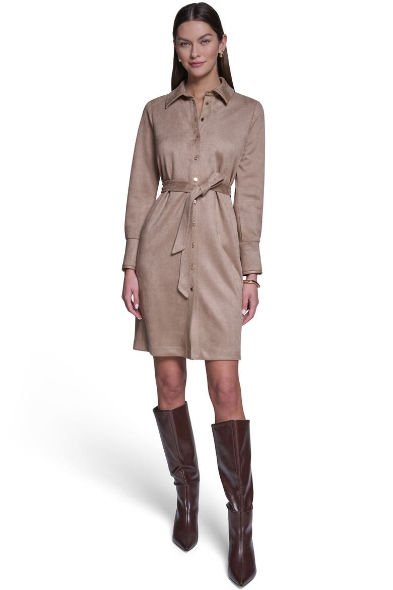 Long Sleeve Suede Shirt Dress