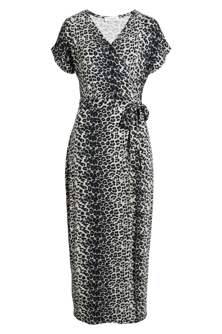 Leopard Print Faux Wrap Midi Dress