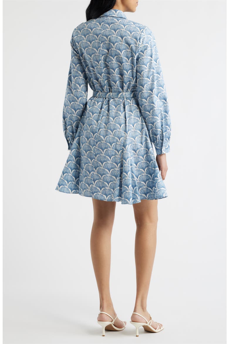 Fan Print Belted Button-Up Shirtdress
