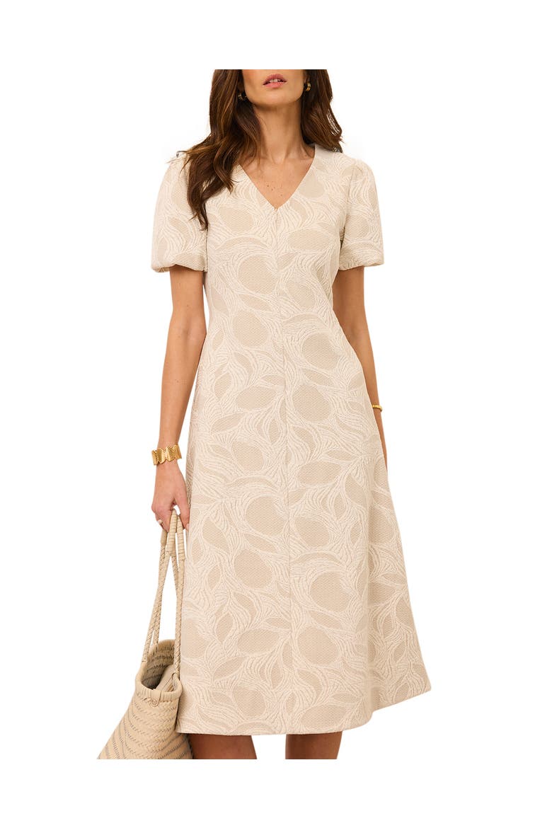 Jacquard Puff Sleeve Midi Dress