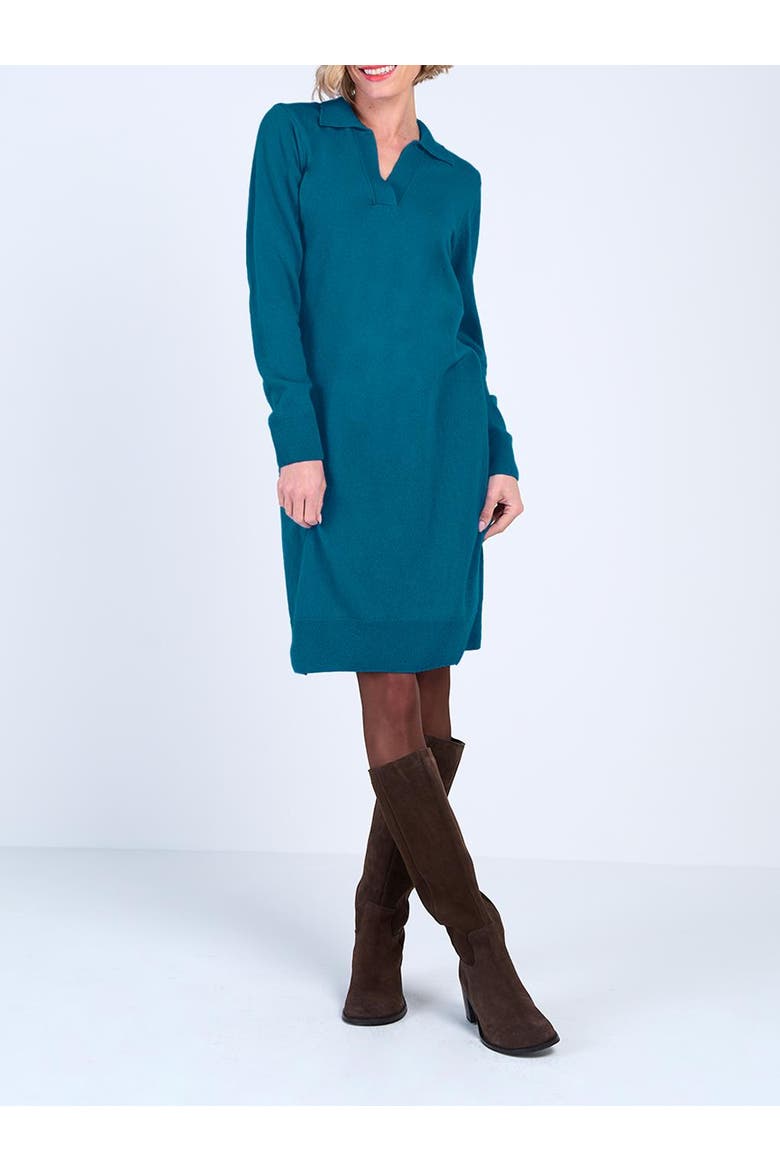 Trophy Neck Wool Shirt Dress