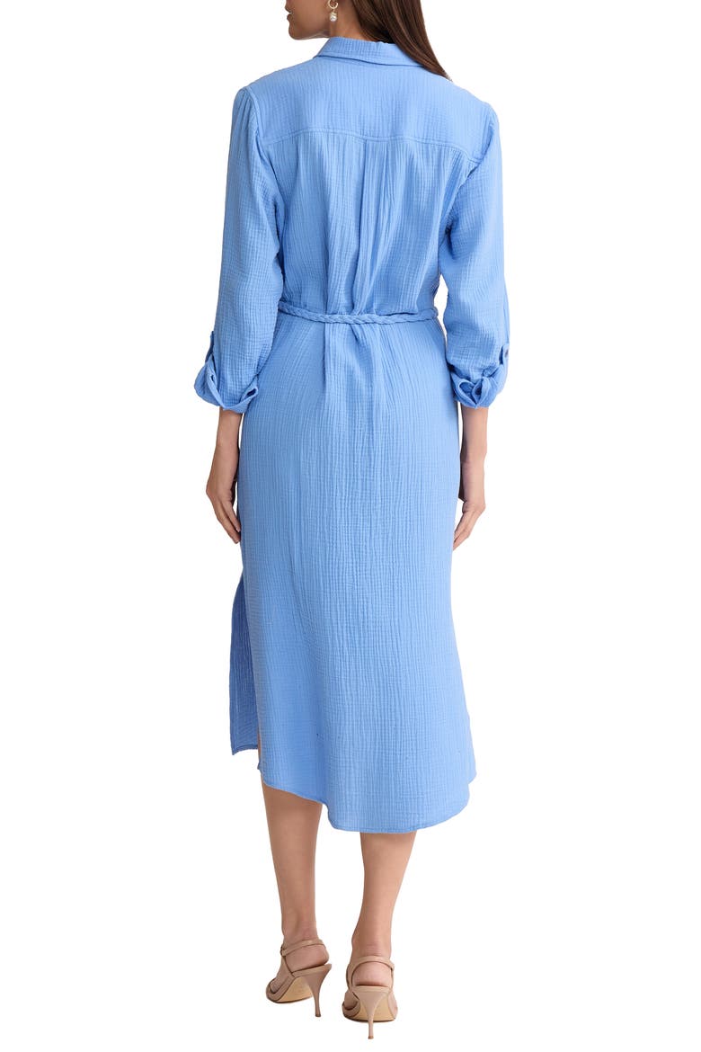 Braided Belt Long Sleeve Cotton Gauze Midi Shirtdress