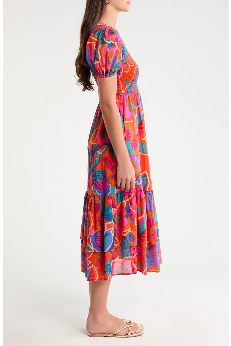 Kahlia Tropics Aruba Smocked Cotton Midi Dress
