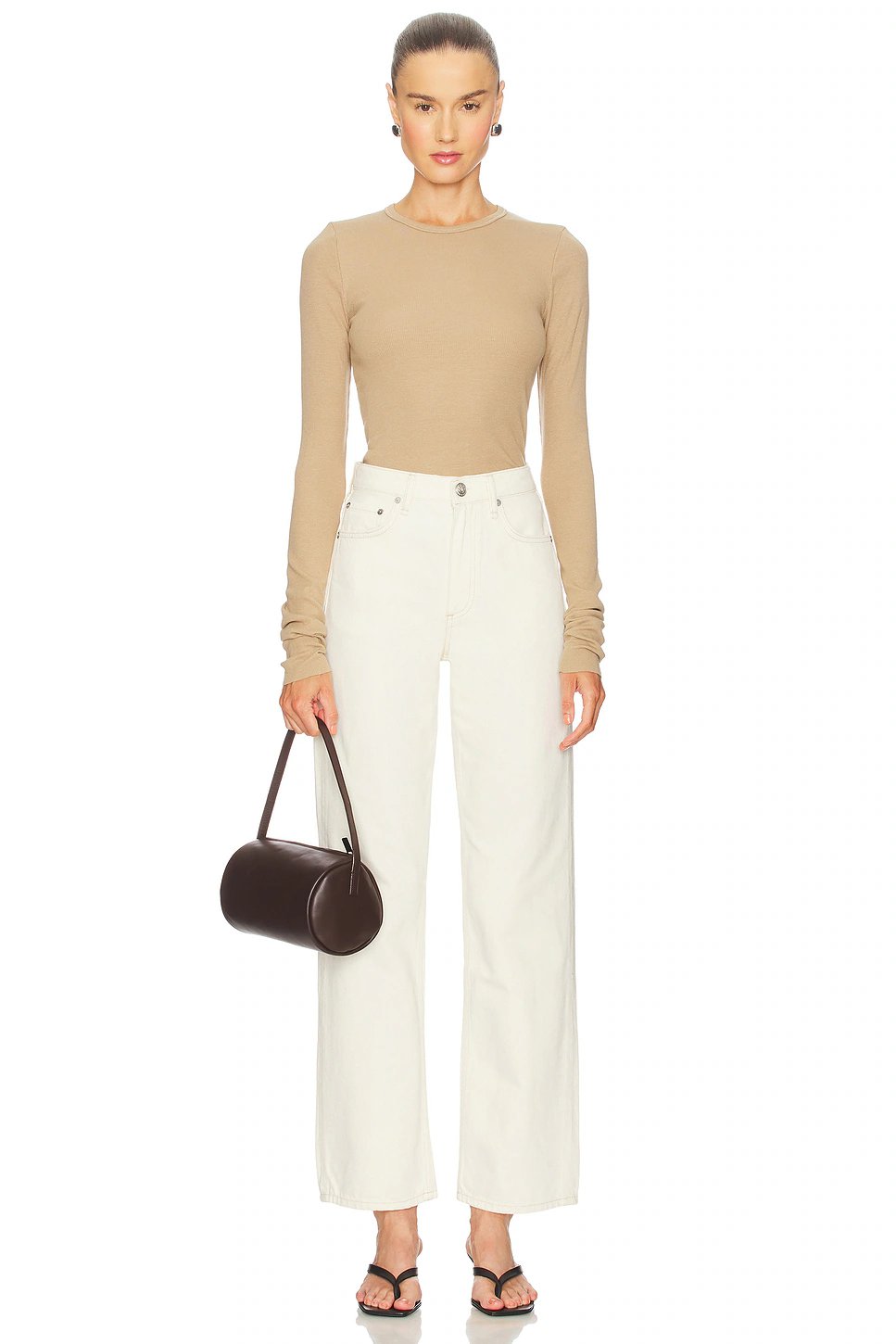 Eterne Long Sleeve Fitted Top in Taupe - Image 4