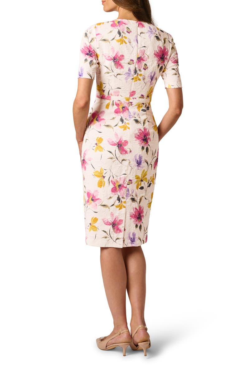 Floral Jacquard Bow Front Sheath Dress