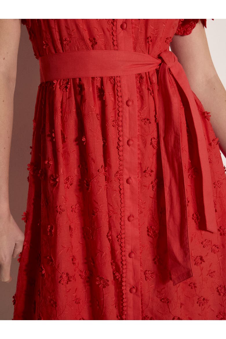 3d Embroidered Cotton Midi Dress