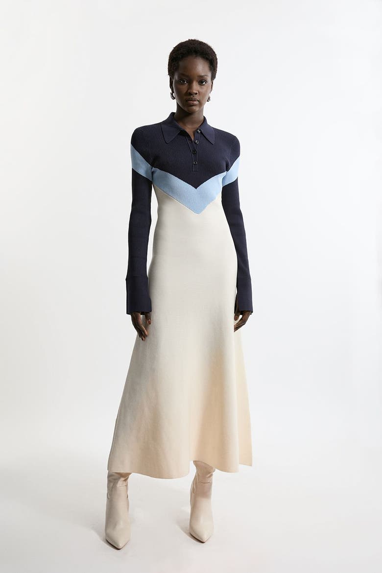 Rib-Knit Polo Top Maxi Dress