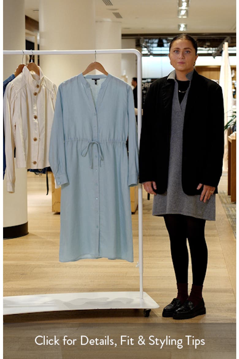 Mandarin Collar Long Sleeve Organic Linen Midi Shirtdress