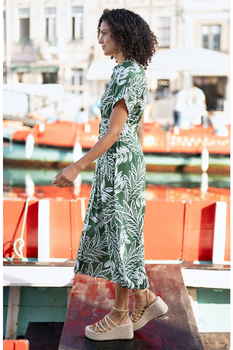Leaf Print Midi Shirt Dress