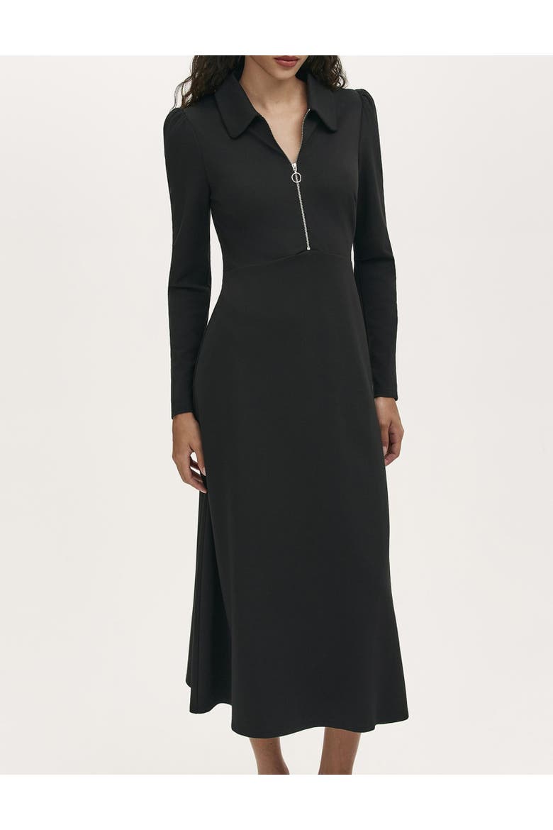 Elvira Ponte Jersey Zip Front Midi Dress