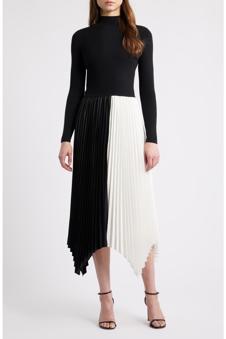 The Elsa Long Sleeve Mixed Media Midi Dress