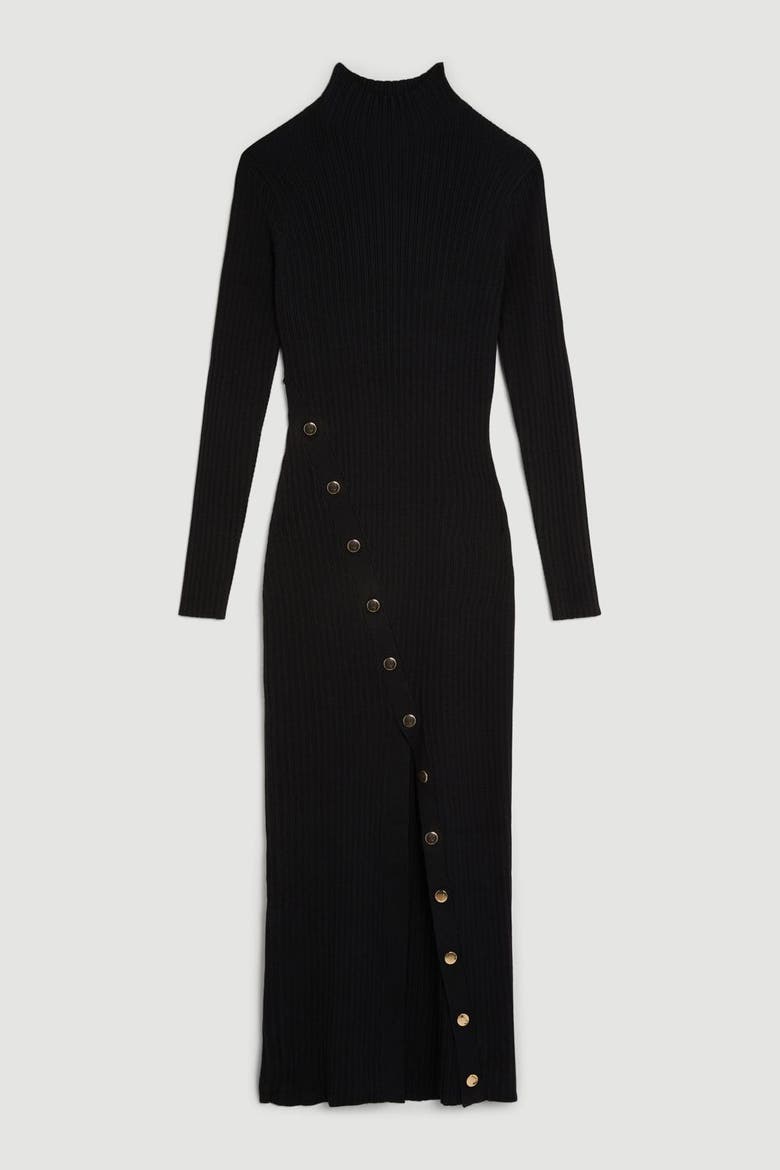Viscose Popper Split Knit Midi Dress