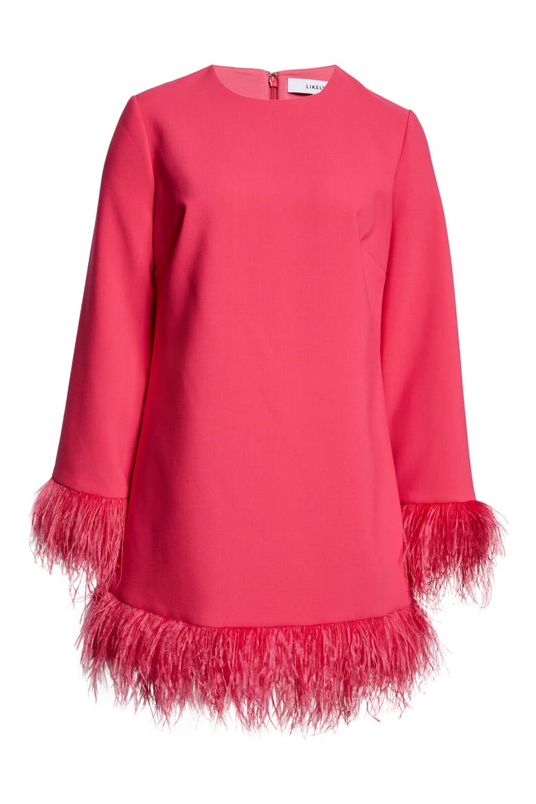 Marullo Feather Trim Long Sleeve Dress