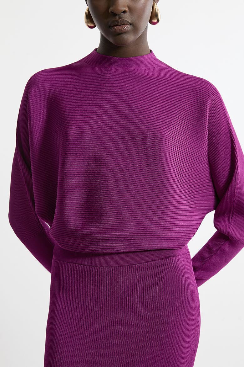 Drape Knit Bat Wing Pencil Midi Dress
