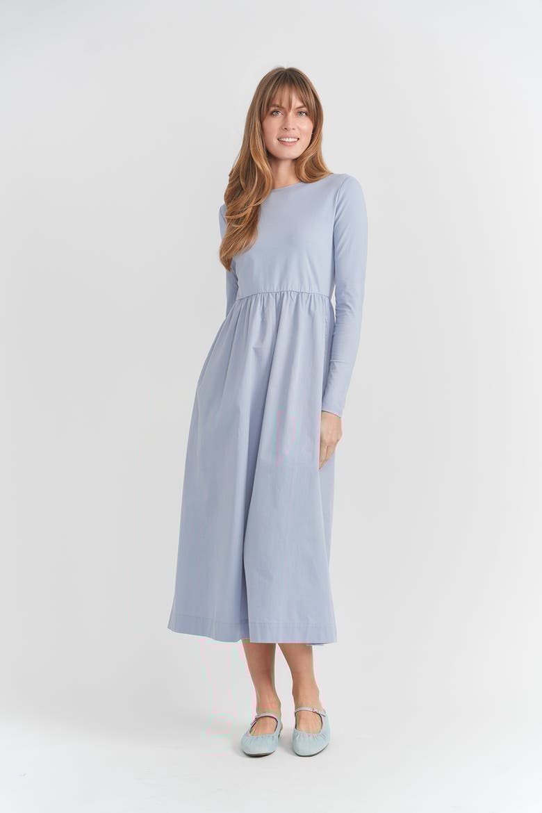 Woven Long Sleeve Side Pocket Midi Dress