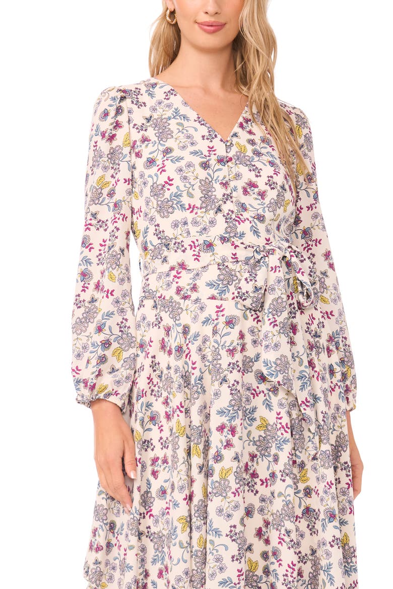 Floral Long Sleeve Asymmetric Hem Dress