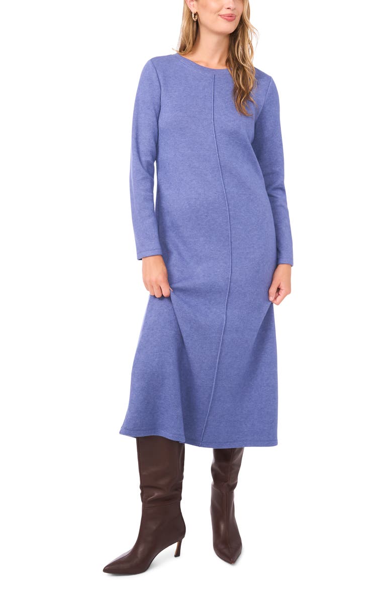 Exposed Center Seam Long Sleeve Midi Sweater Dress