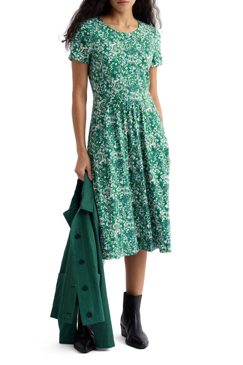 April Floral Stretch Organic Cotton Midi Dress