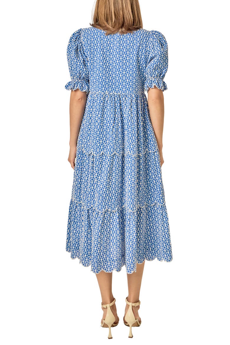 Scalloped Print Cotton Midi Dress