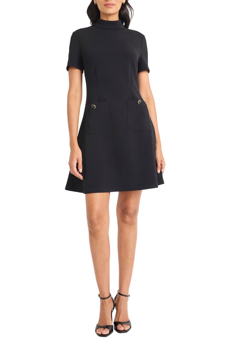Patch Pocket Short Sleeve Stretch Crepe Minidress