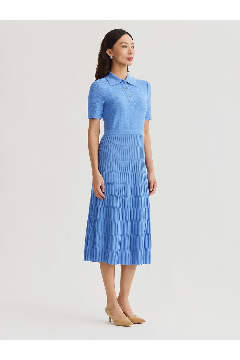 Fit & Flare Geometric Collared Soft Knit Maxi Dress