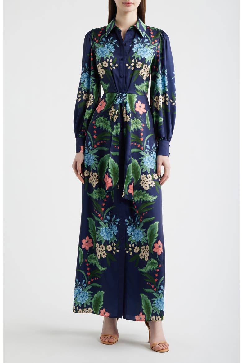 Floral Print Long Sleeve Maxi Shirtdress