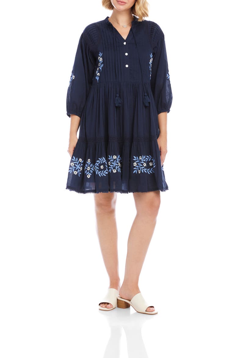 Floral Embroidered Tassel Cotton Dress