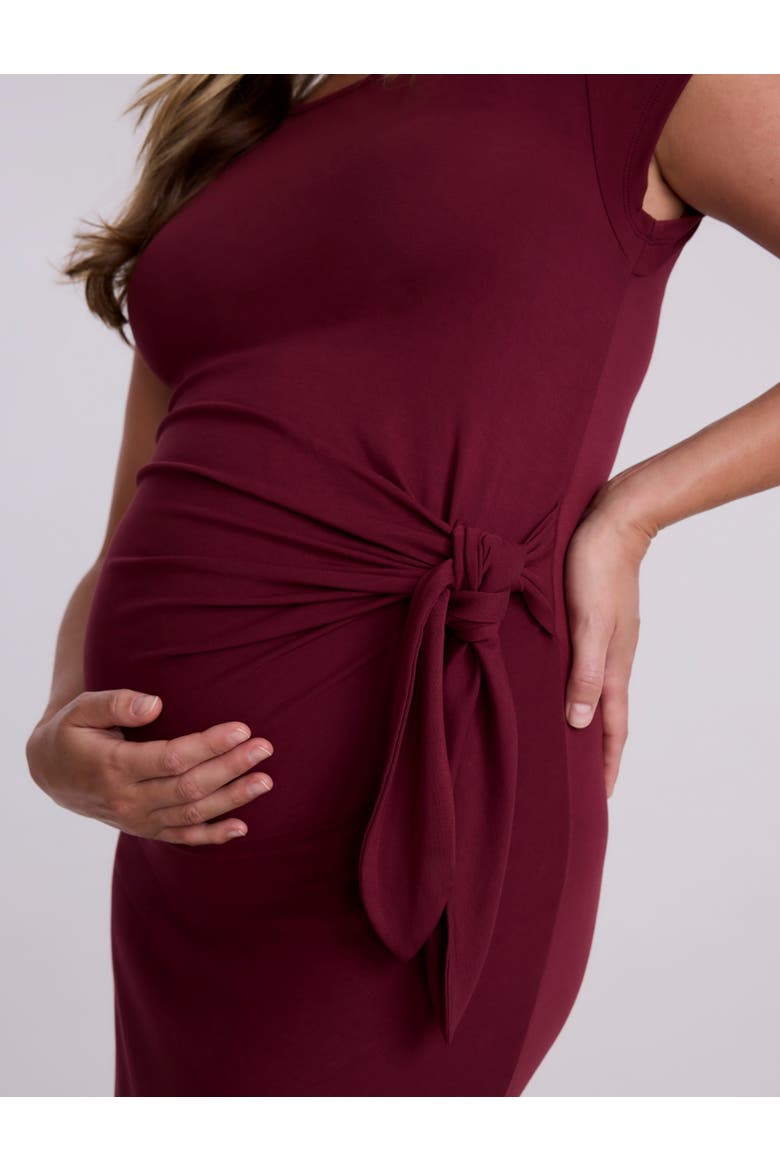 Crew Neck Short Sleeve Side Tie Maternity Midi Dress