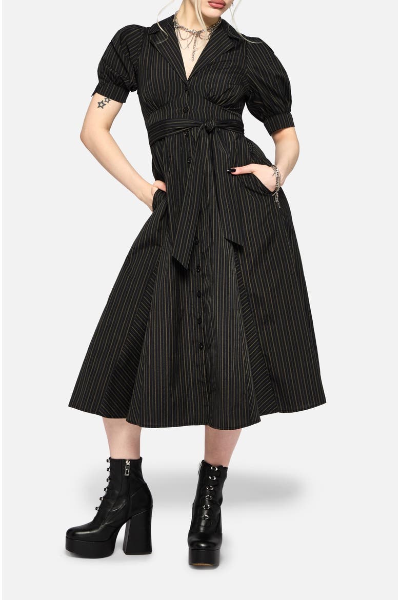Jenna Stripe Cotton Tie Midi Dress