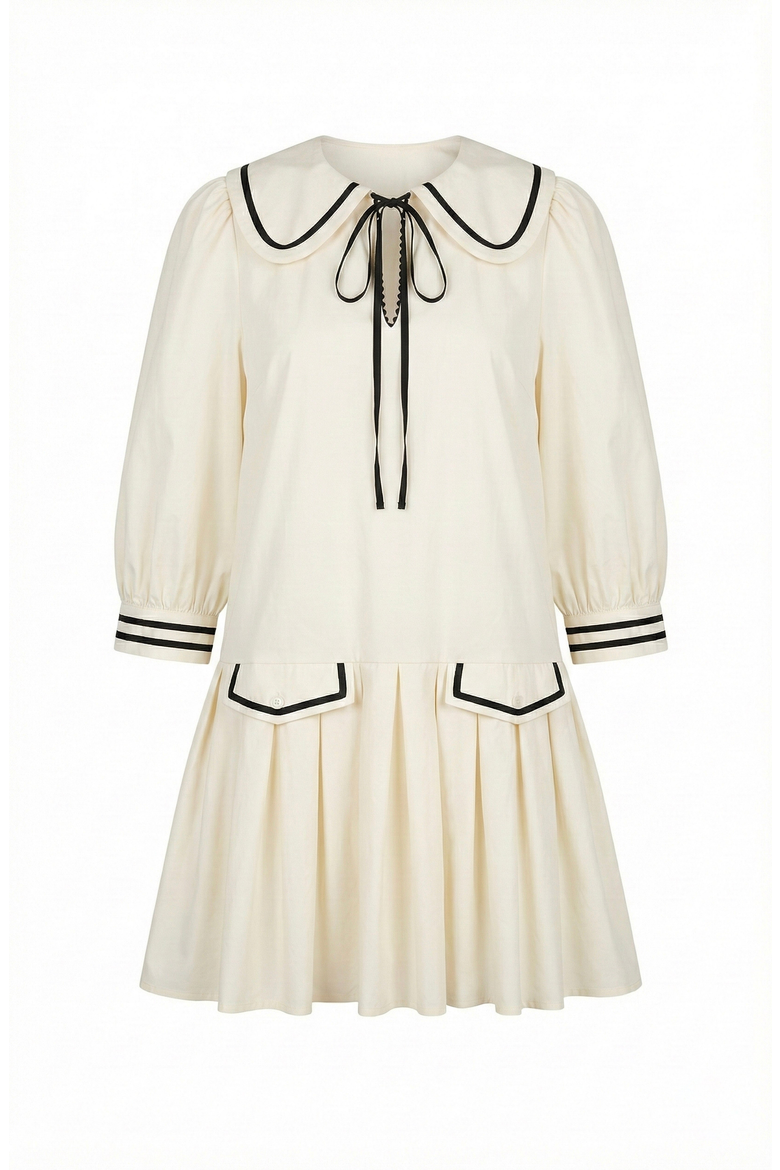 Long-Sleeve Pleated Mini Dress