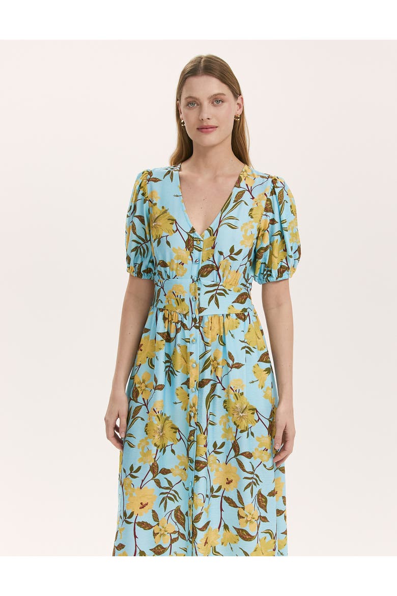 QAddison Floral Linen Blend Midi Dress