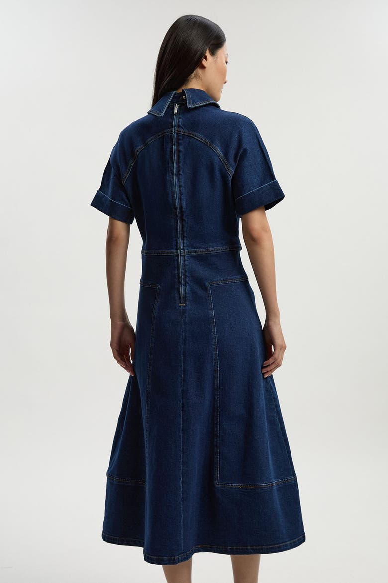Petite Stretch Denim Tab Belt Midi Dress