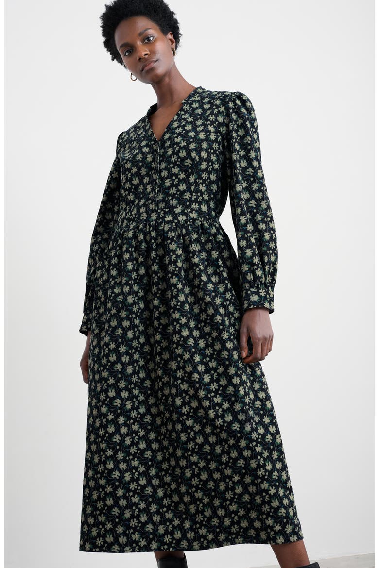 Rose Cottage Floral Long Sleeve Corduroy Midi Dress