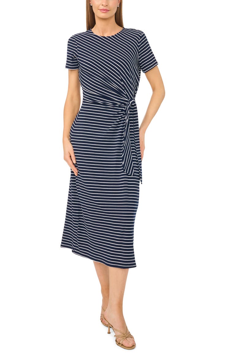 Side Tie Striped Midi Dress