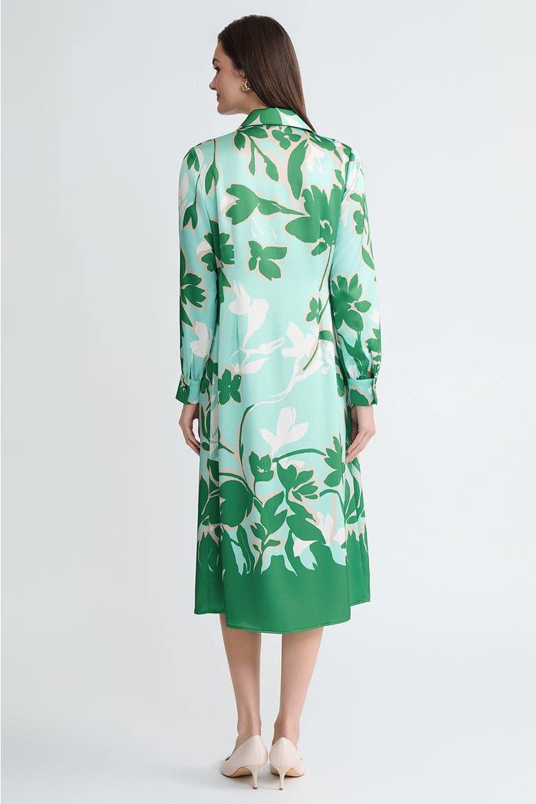 Floral Printed Crepe de Chine Maxi Shirt Dress