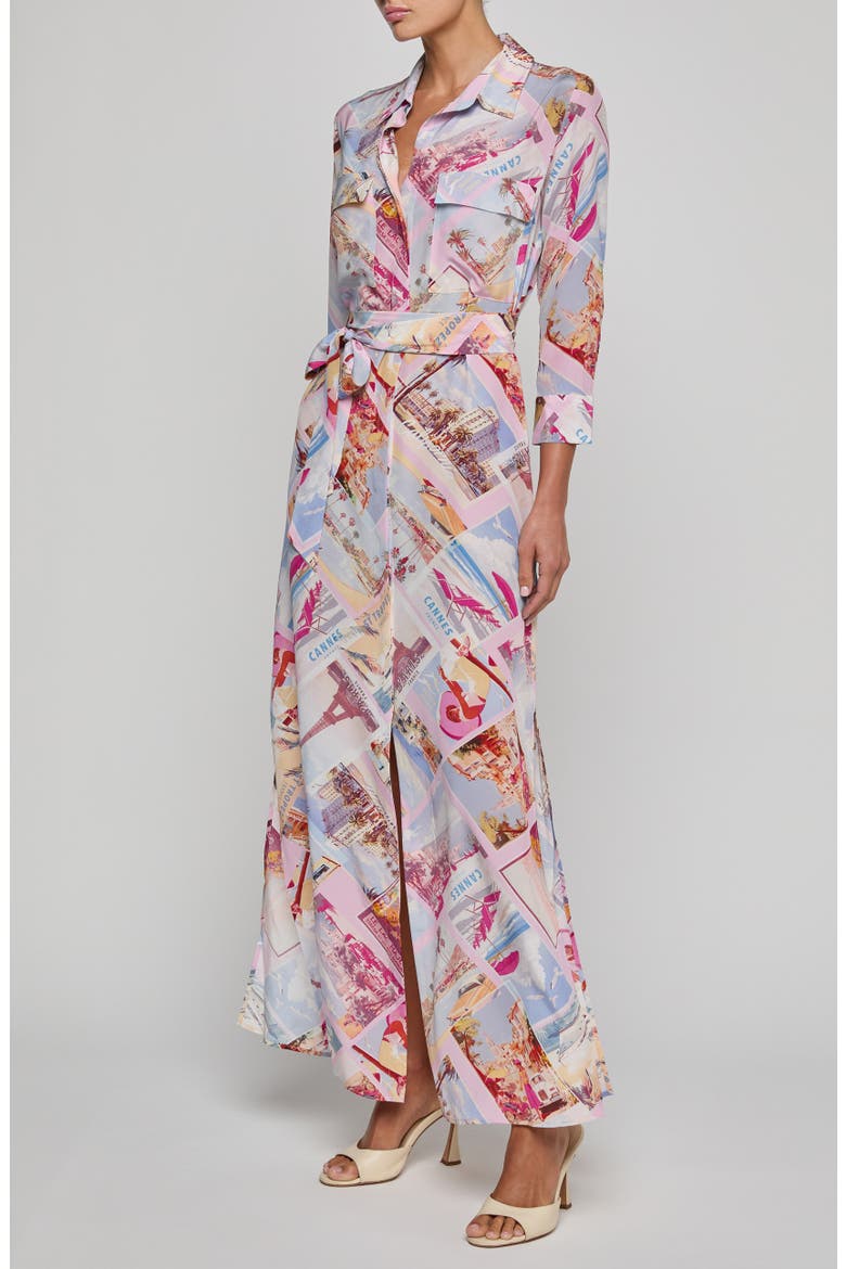 Cameron Print Long Sleeve Silk Maxi Shirtdress