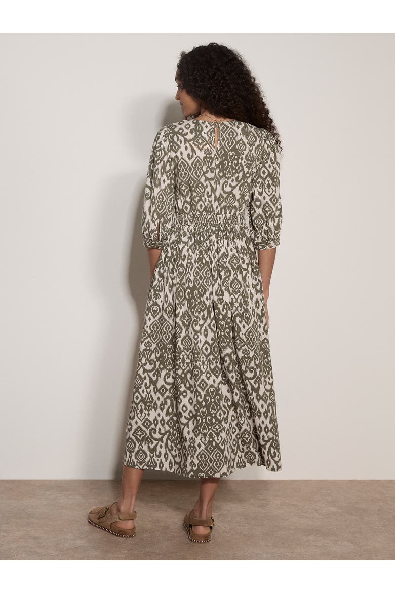 Ikat V-Neck 3/4 Sleeve Midi Dress