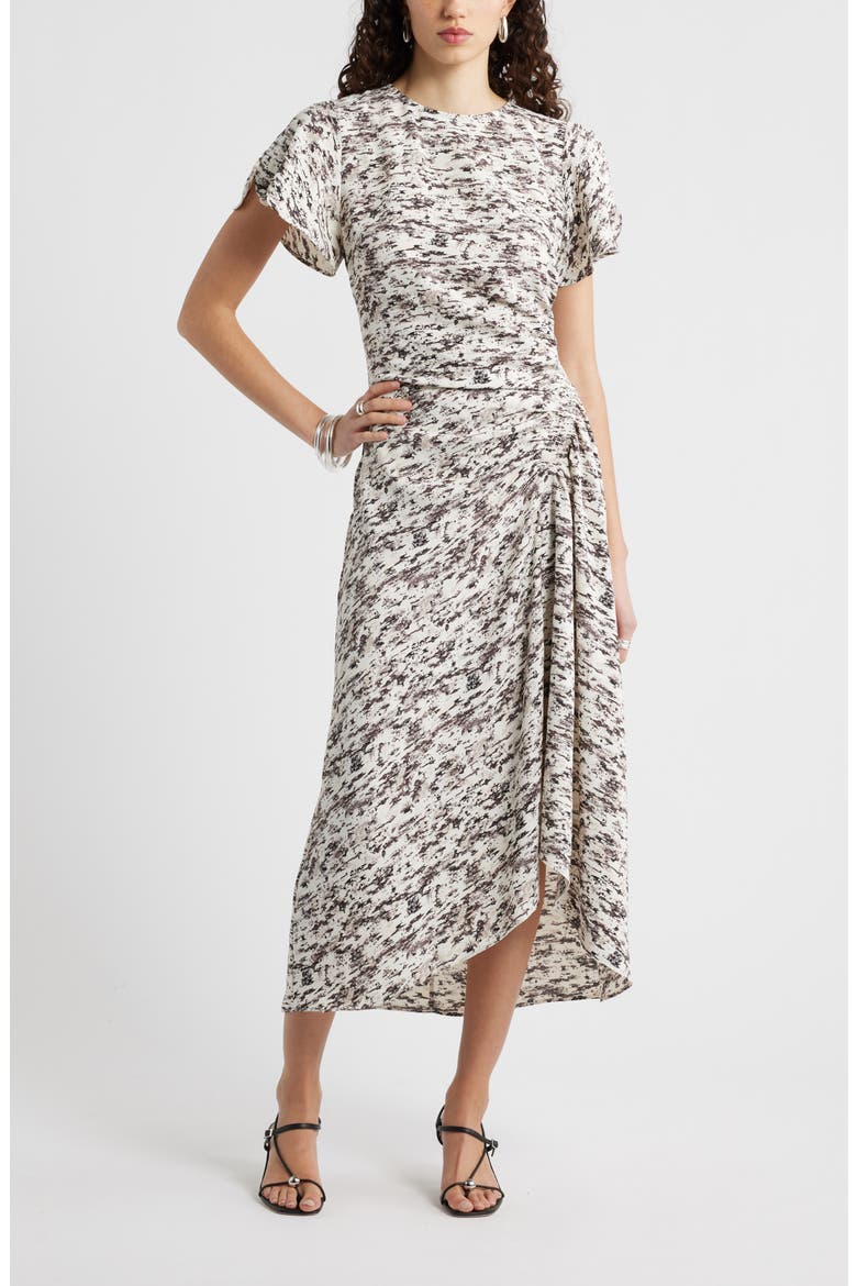 Split Sleeve Side Smocked Midi Dress