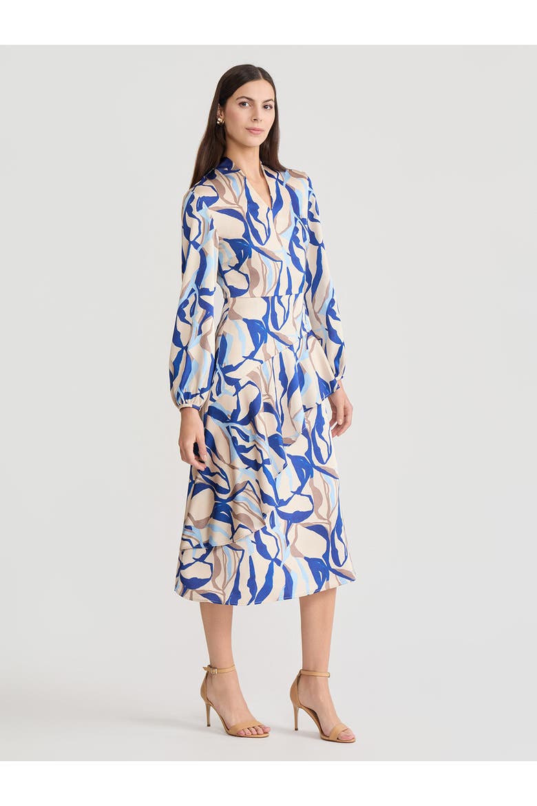Fit & Flare Printed Crepe de Chine Ruffle Maxi Dress