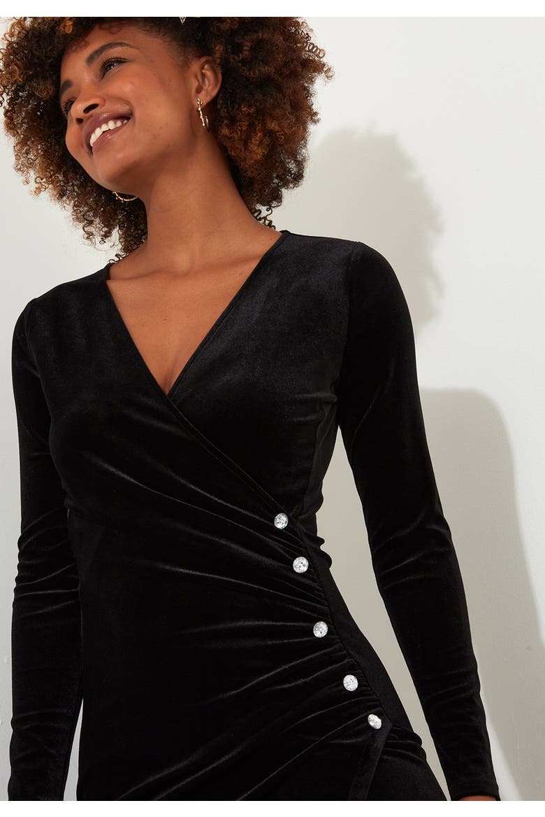 Velvet Faux Wrap Midi Dress