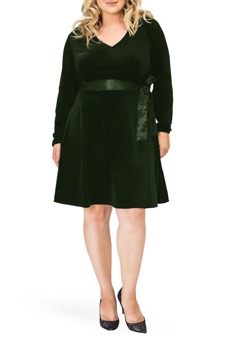 Millie V-Neck Stretch Velvet Fit & Flare Dress