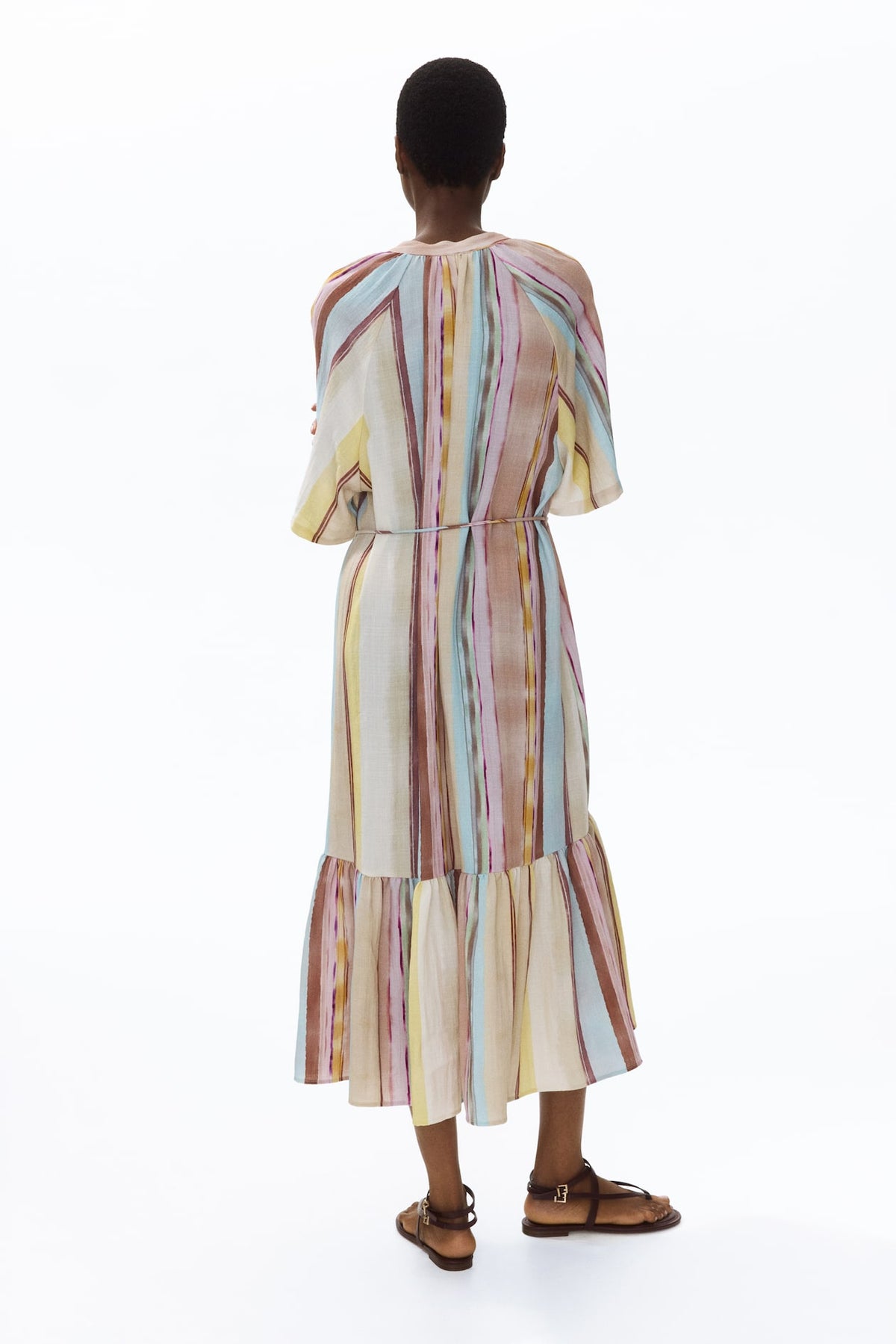 Short-Sleeved Tie-Belt Dress