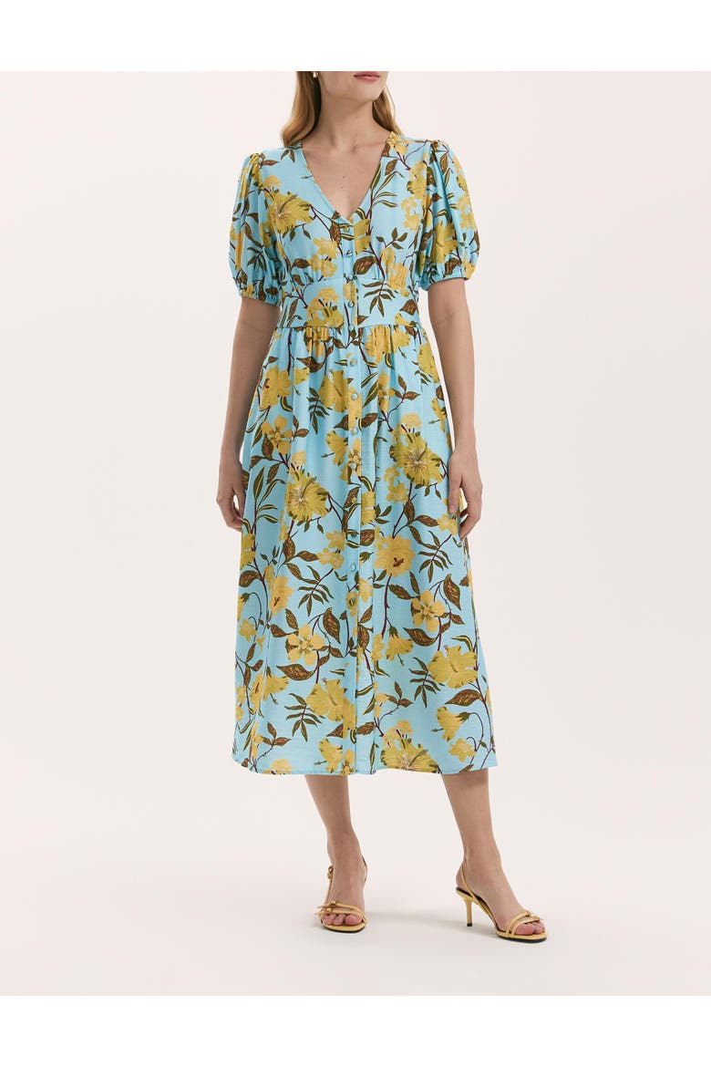 QAddison Floral Linen Blend Midi Dress